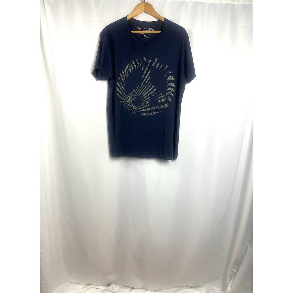 Project E Vintage Peace Sign Graphic T-Shirt With Holes XL Blue Distressed Style